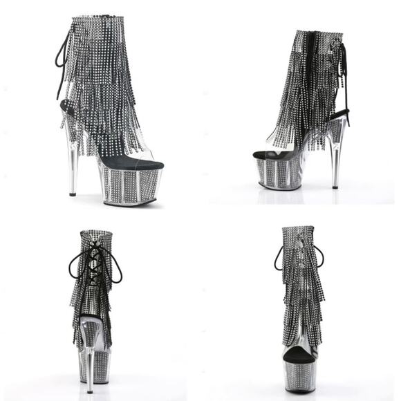 Adore-1017SRS Black Rhinestone Fringe Bootie $110 - Picture 2 of 16